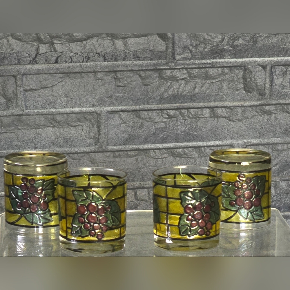 Vintage Stained Glass Glasses Grapes